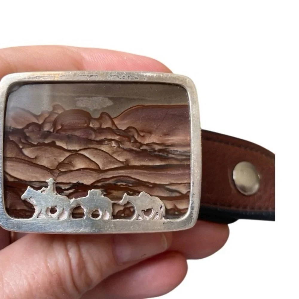 Sterling Silver Holladay Cowboy Silhouette Buckle With Natural Jasper Stone 43”